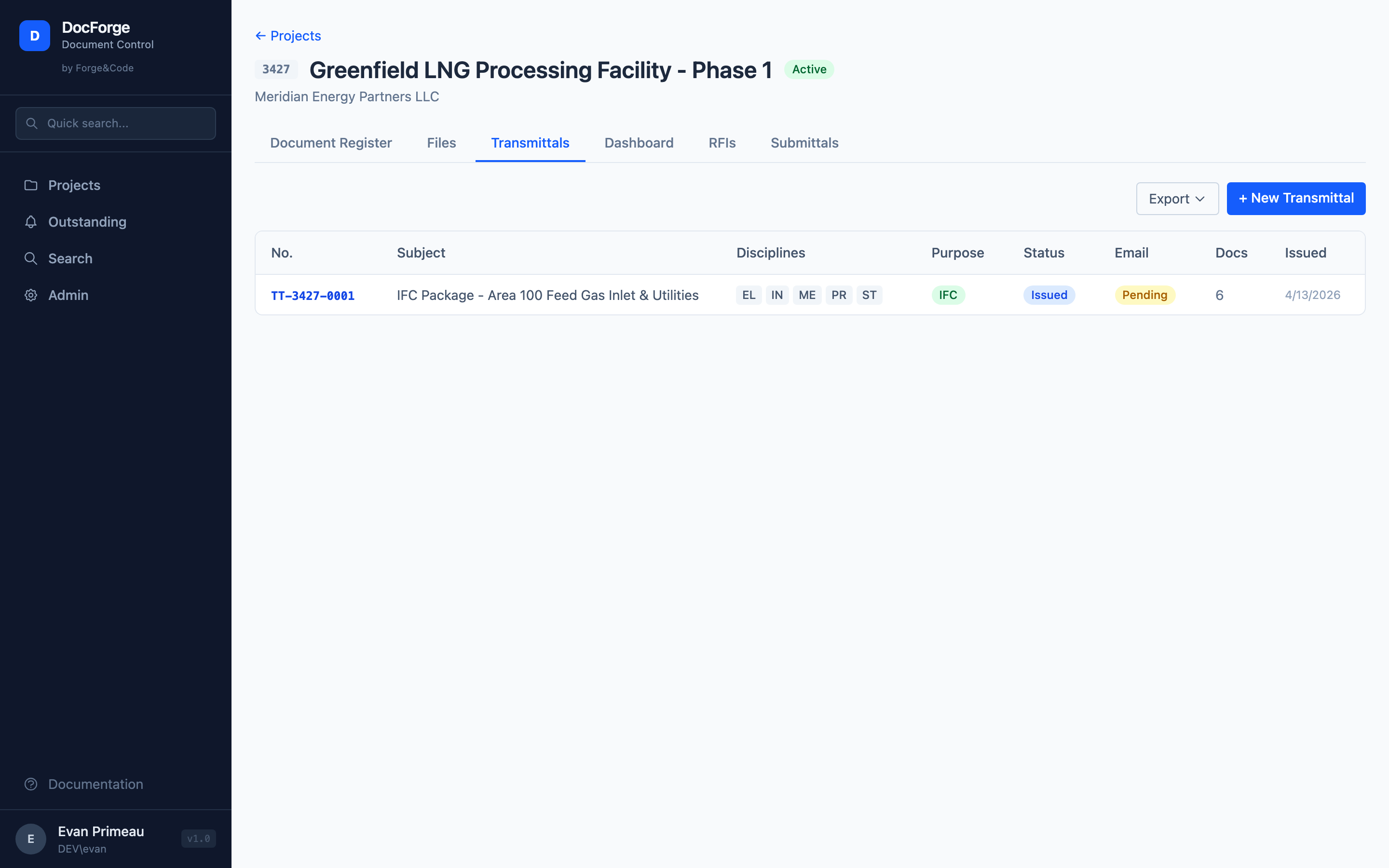 Transmittal management with status tracking
