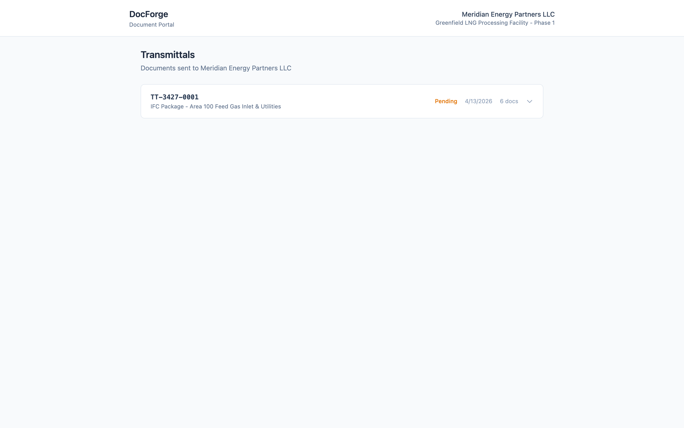Client portal showing transmittals with acknowledge button